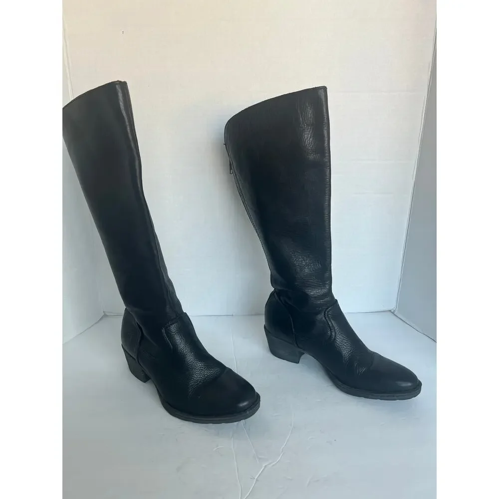 BORN Women’s BITSY Tall Knee High Black Leather Full‎ Back Zipper Boots Sz 7
